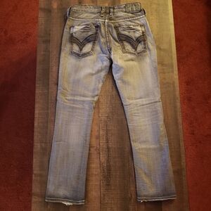 Men's Salvage Distressed Light Grey Havoc Slim Straight Buckle Jeans 30x29